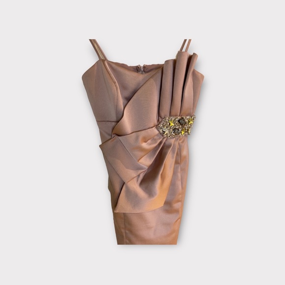 Satin Dress, Prom, Graduation, Embezzled with Rheinstones, Pink,Spaghetti Straps - Picture 3 of 7